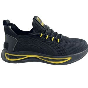 SPIEZ Men's Mesh Steel Toe Lace Up Low Top Sneaker Shoes Black Yellow Size 46/12